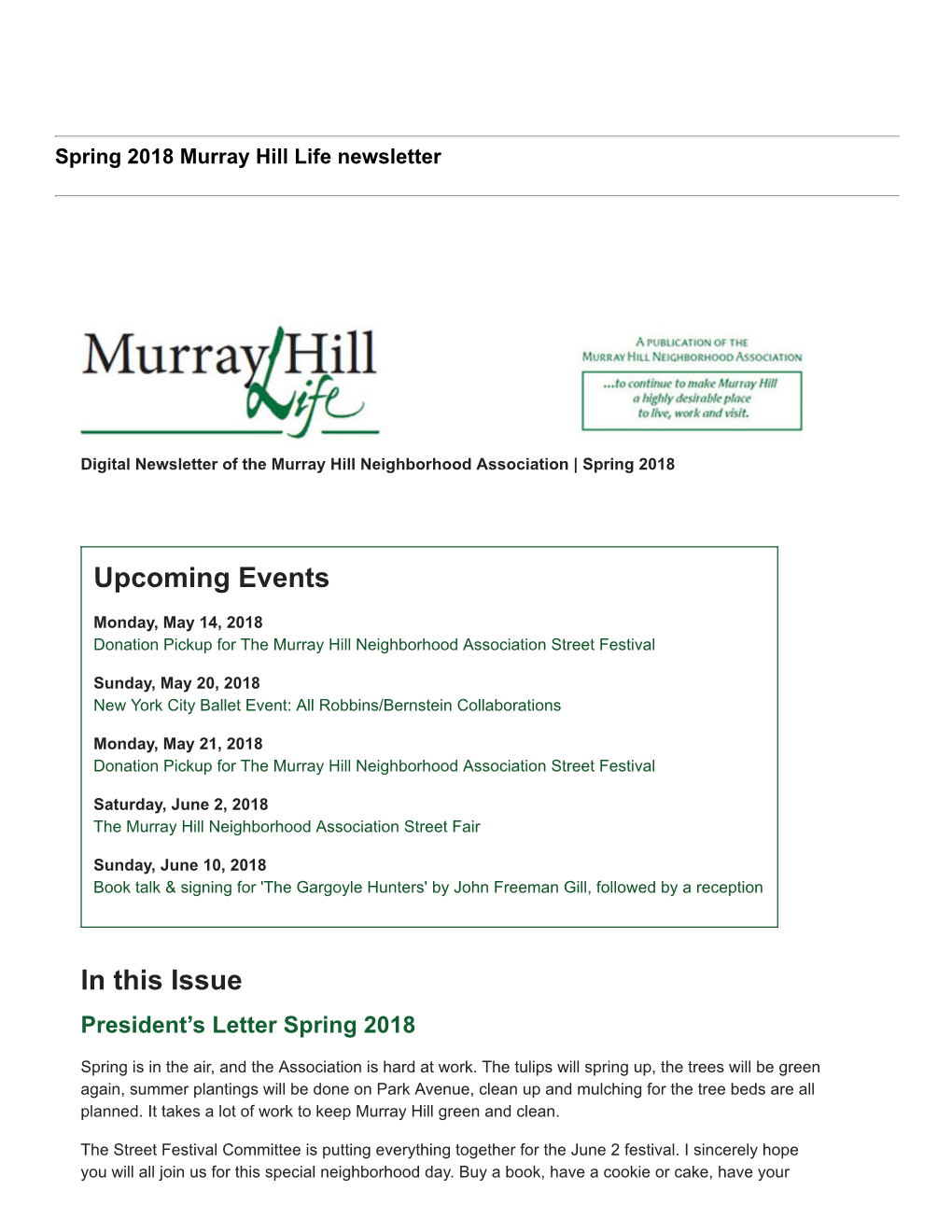 17 May 2, 2018 Spring 2018 Murray Hill Life Digital Issue