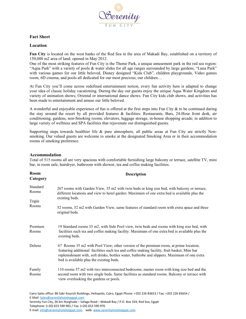 Fact Sheet Location Accommodation Room Category