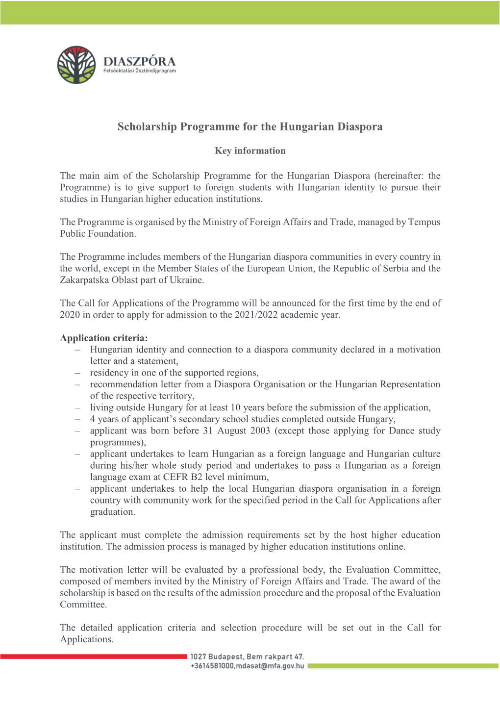 Scholarship Programme for the Hungarian Diaspora