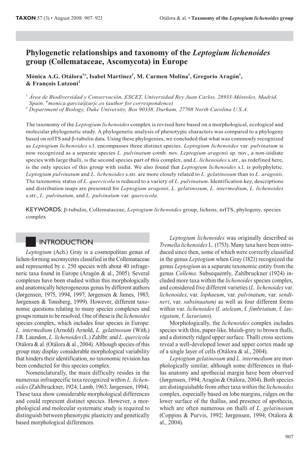 Phylogenetic Relationships and Taxonomy of the Leptogium Lichenoides Group (Collemataceae, Ascomycota) in Europe