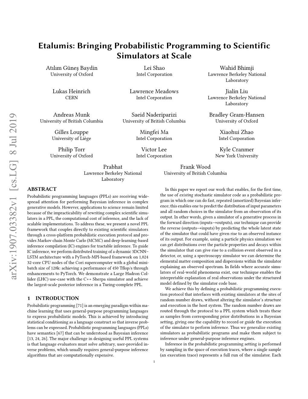 Etalumis: Bringing Probabilistic Programming to Scientific