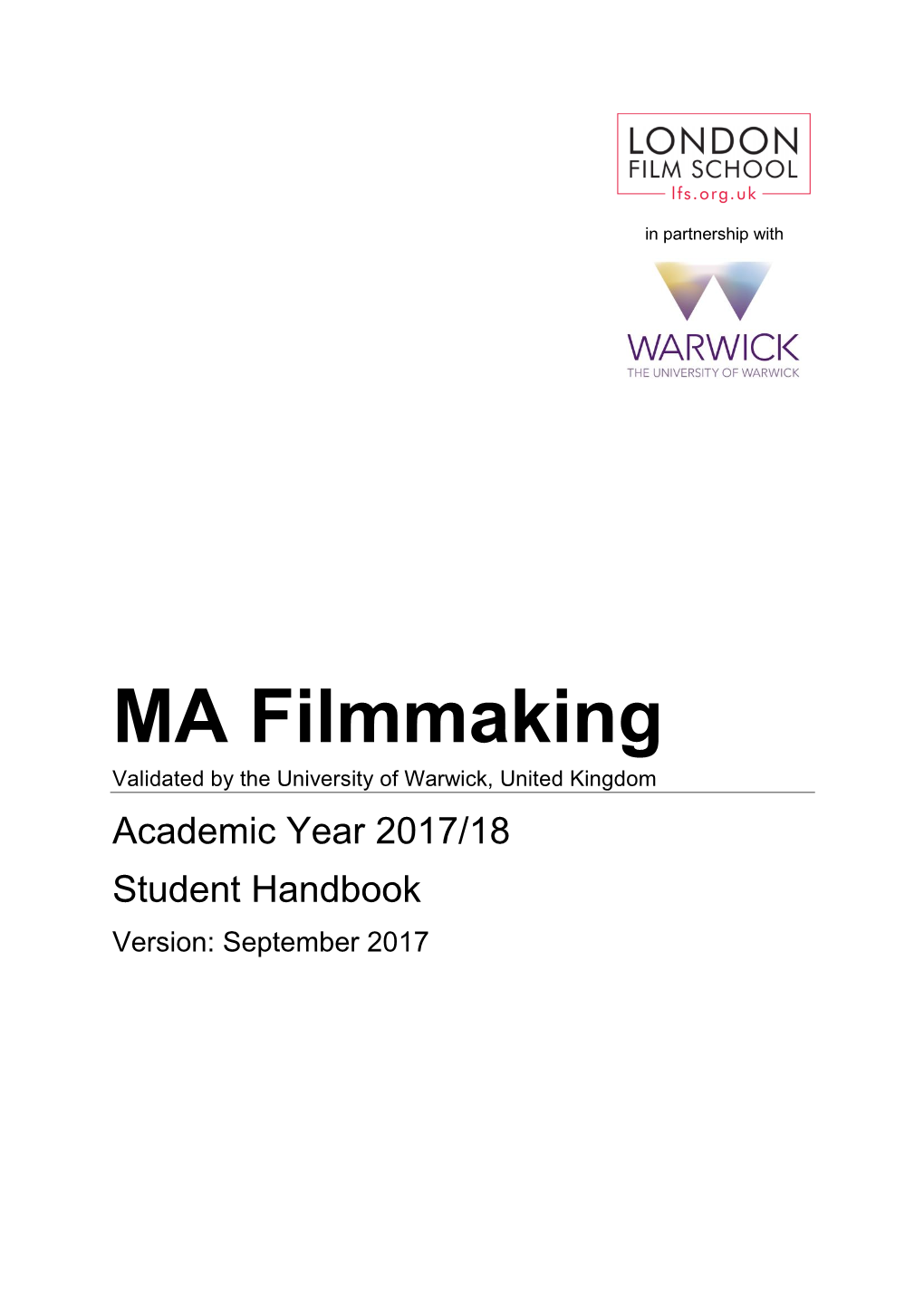 MA Filmmaking Student Handbook 2017/18 1 Version: September 2017, Final
