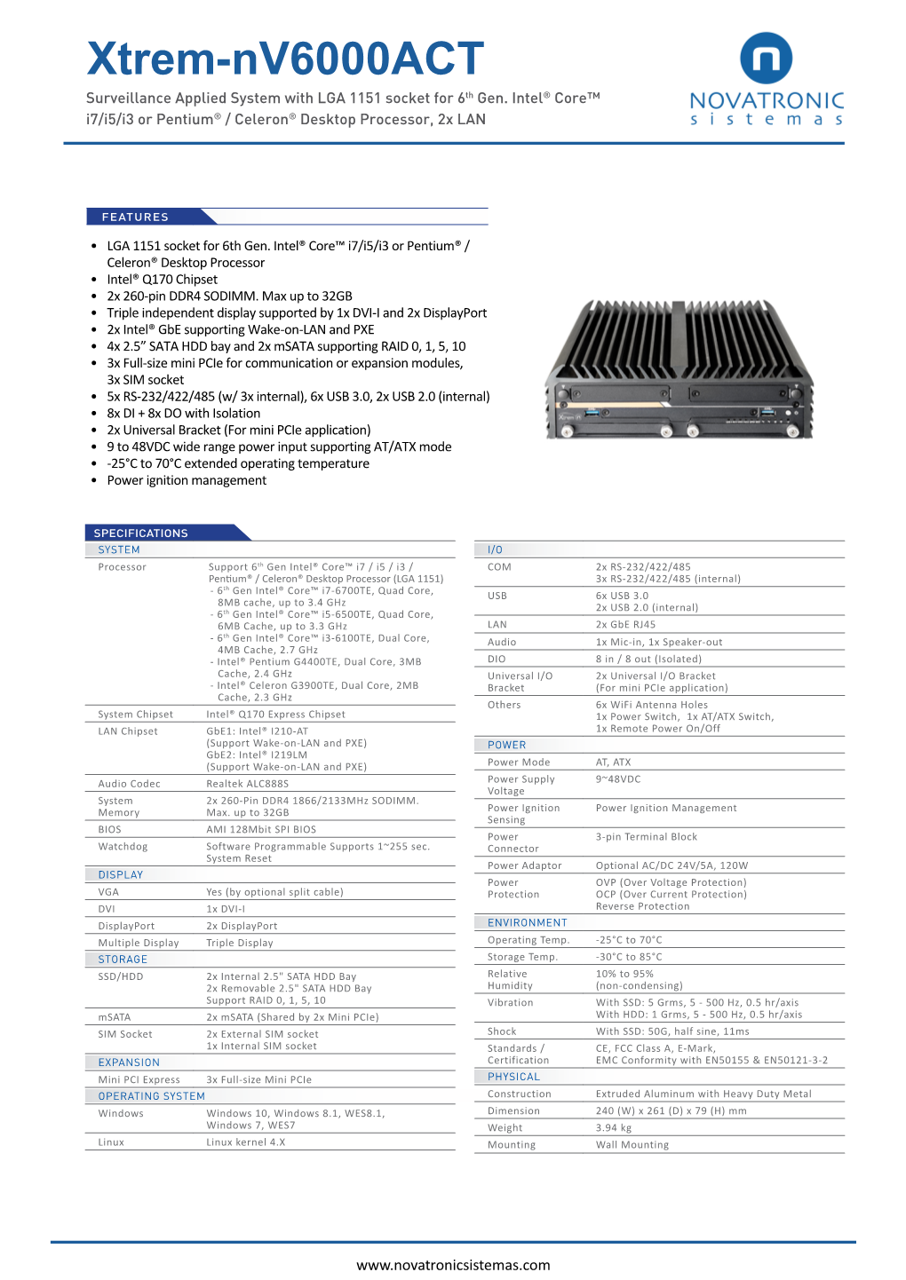 Xtrem-Nv6000act Surveillance Applied System with LGA 1151 Socket for 6Th Gen