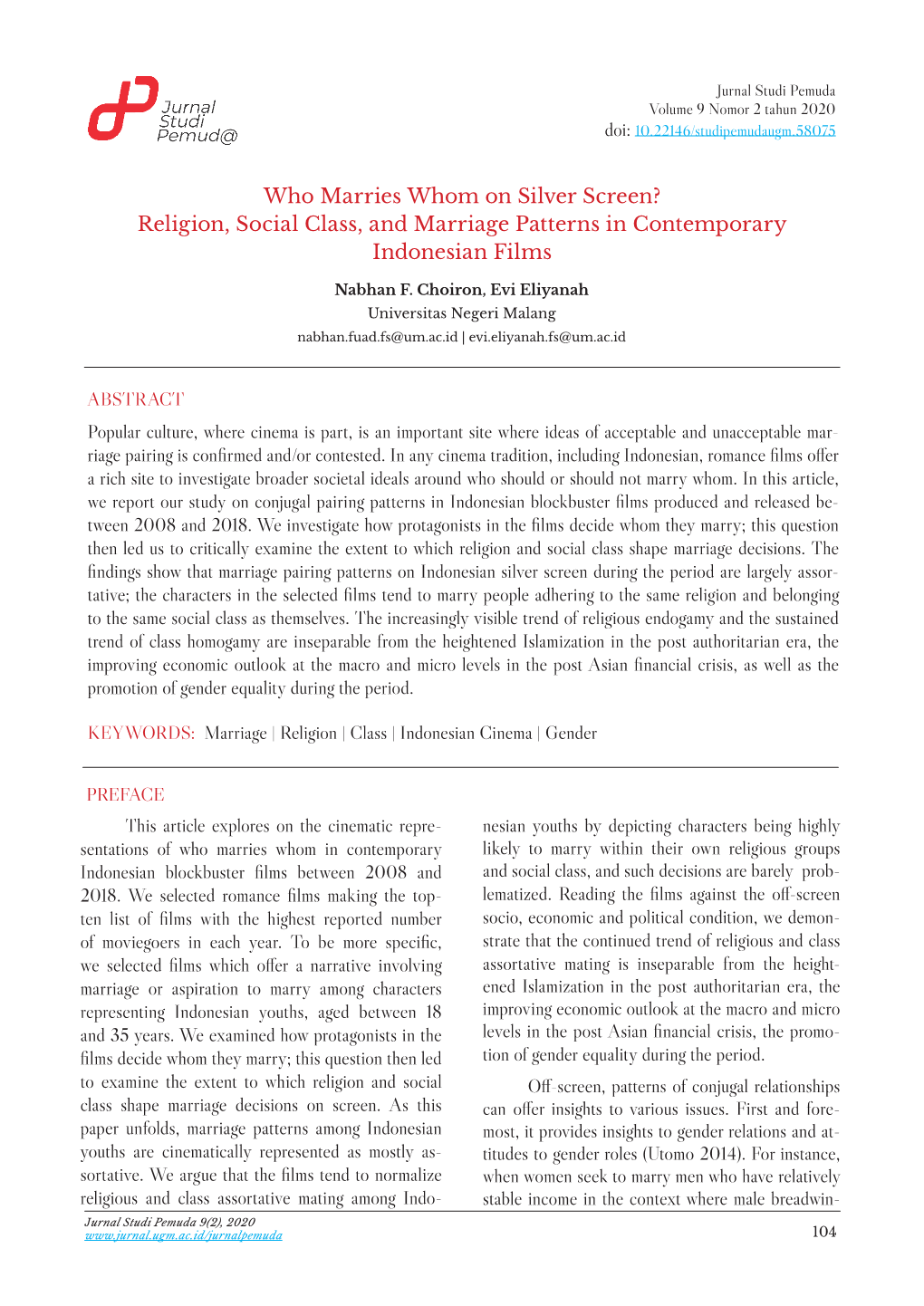 Who Marries Whom on Silver Screen? Religion, Social Class, and Marriage Patterns in Contemporary Indonesian Films