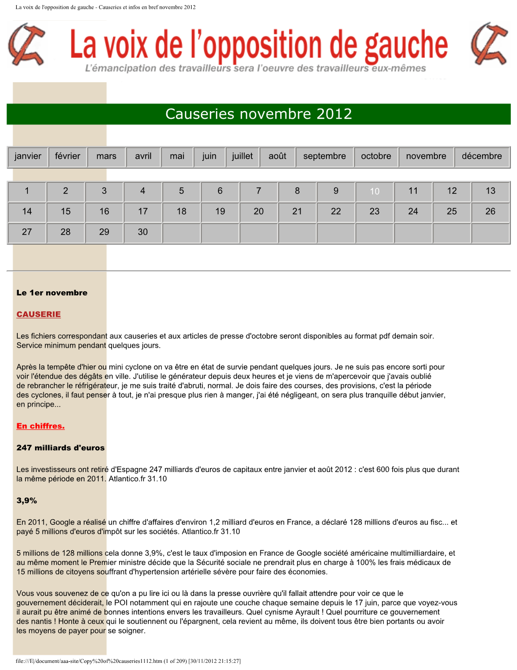 Causeries Et Infos En Bref Novembre 2012