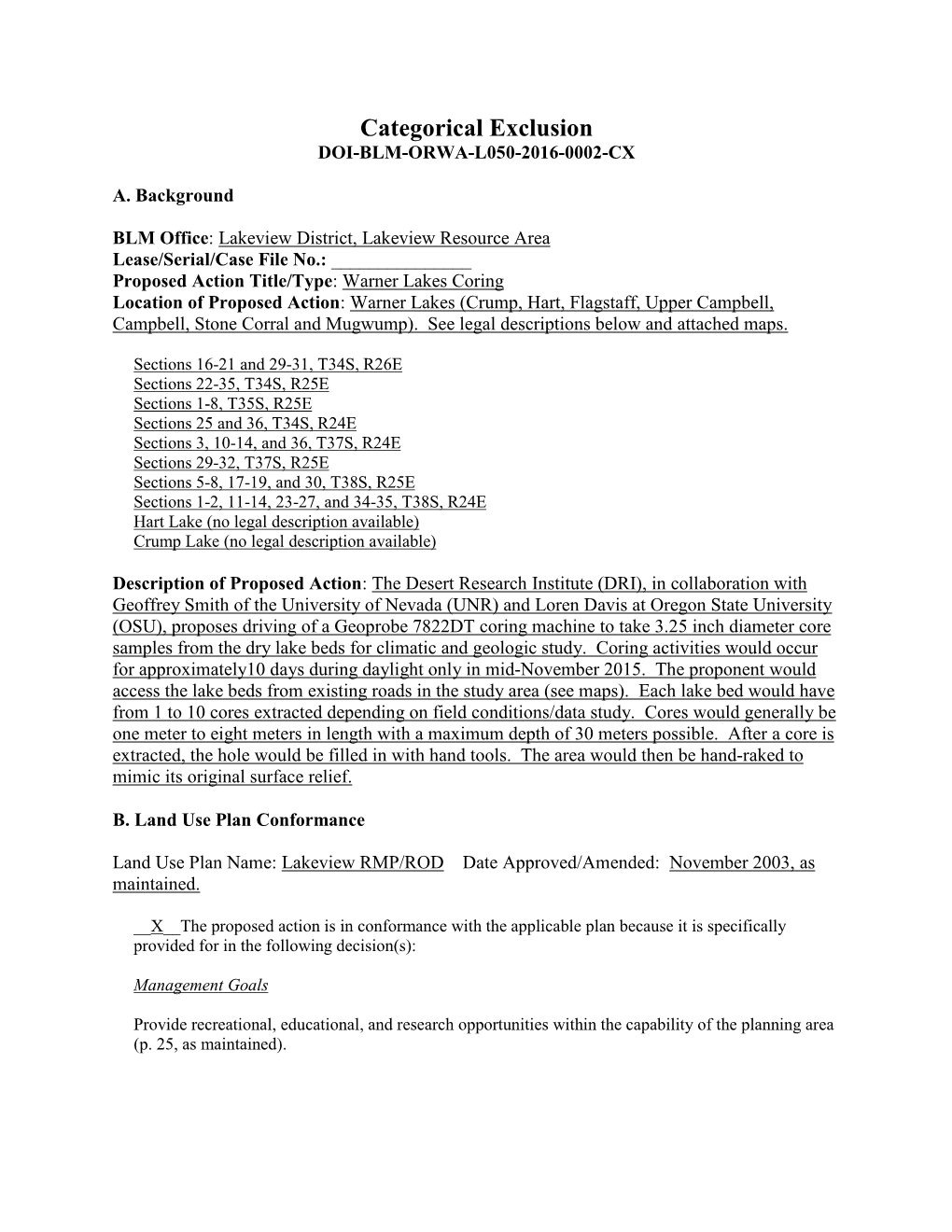 Warner Lakes Coring Study