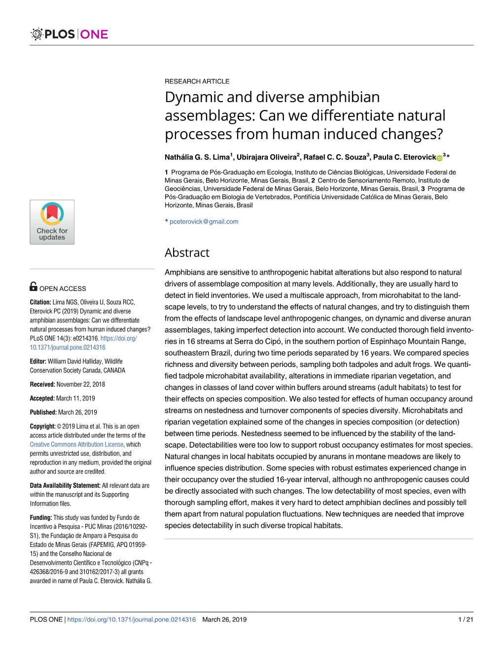 Dynamic and Diverse Amphibian Assemblages: Can We Differentiate Natural Processes from Human Induced Changes?