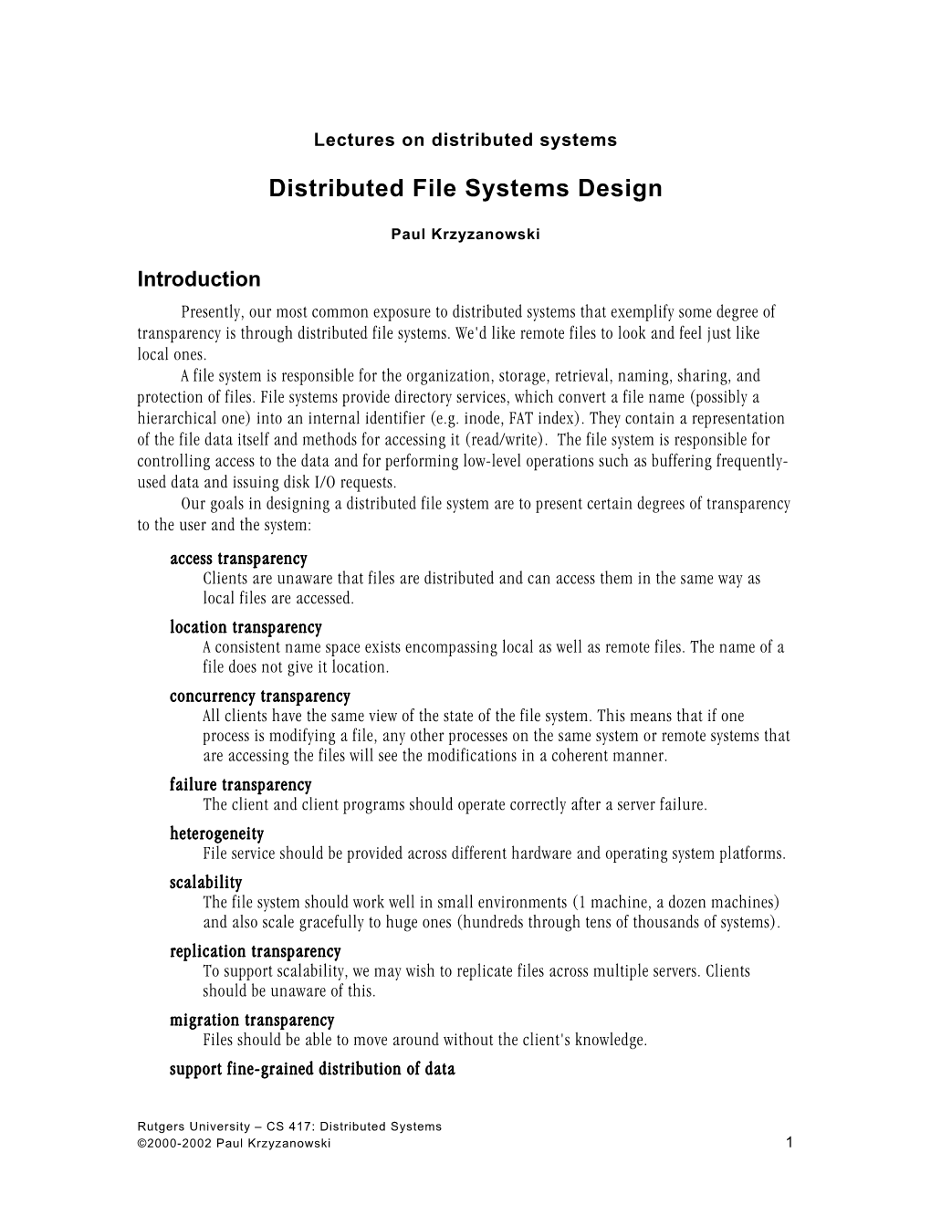 Distributed File Systems Design