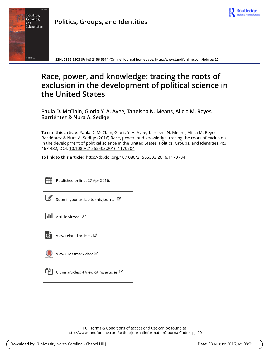 Race, Power, and Knowledge: Tracing the Roots of Exclusion in the Development of Political Science in the United States