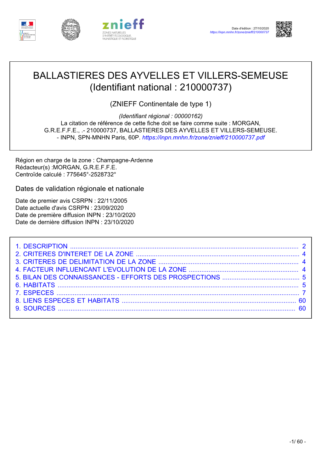 BALLASTIERES DES AYVELLES ET VILLERS-SEMEUSE (Identifiant National : 210000737)