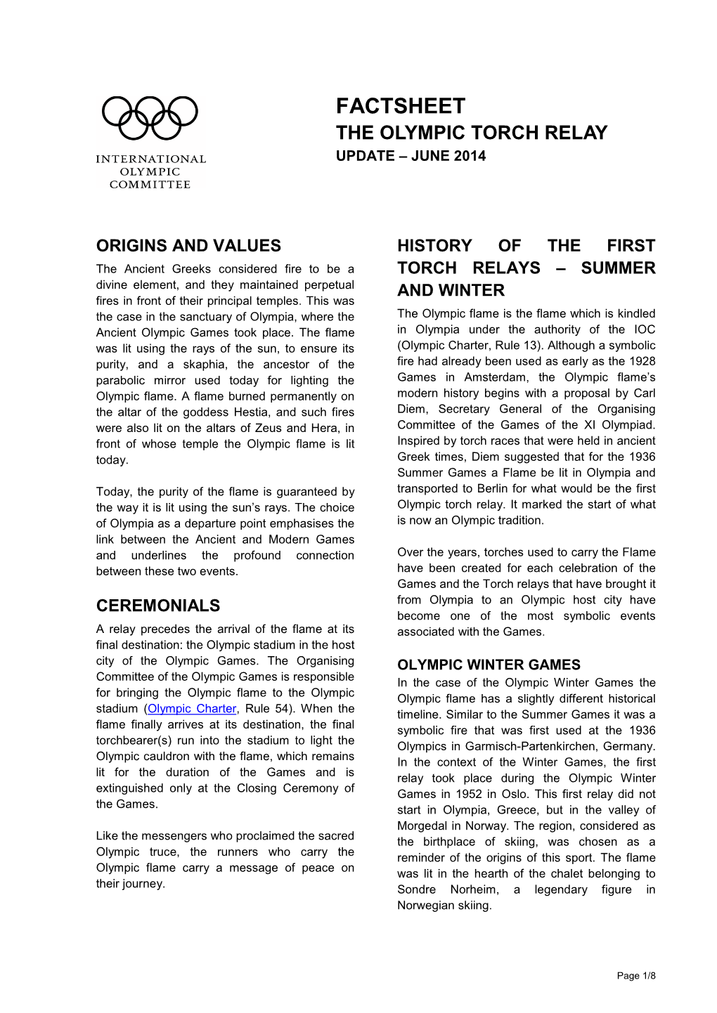 Factsheet the Olympic Torch Relay Update – June 2014