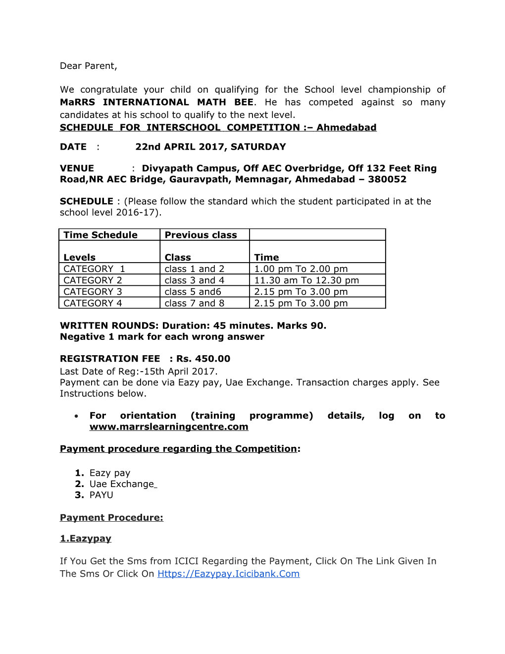 SCHEDULEFORINTERSCHOOLCOMPETITION : Ahmedabad