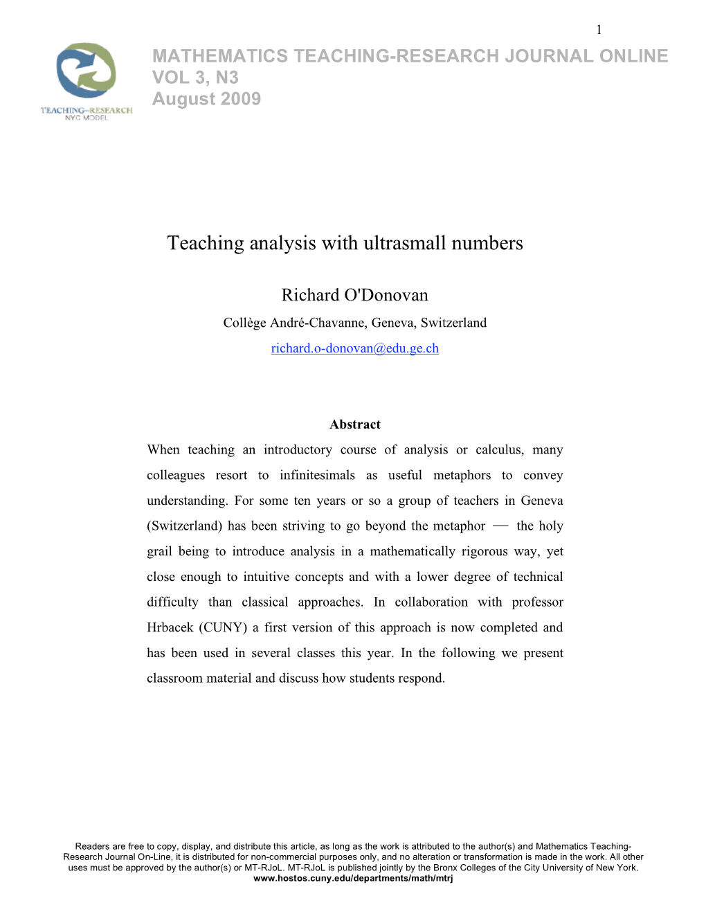 Teaching Analysis with Ultrasmall Numbers