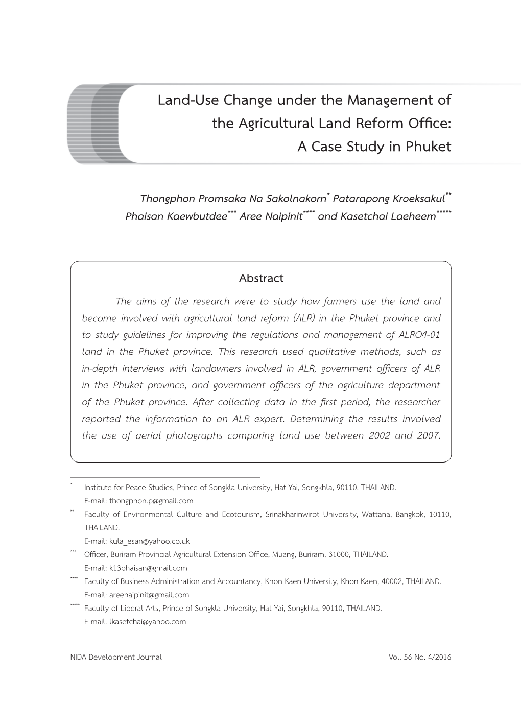 Land-Use Change Under the Management of the Agricultural Land Reform Office: a Case Study in Phuket