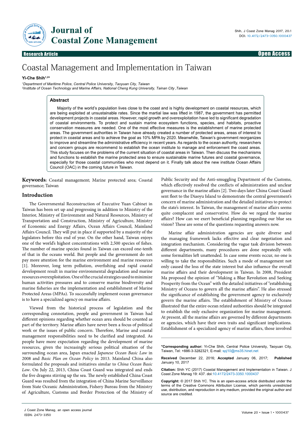 Coastal Management and Implementation in Taiwan