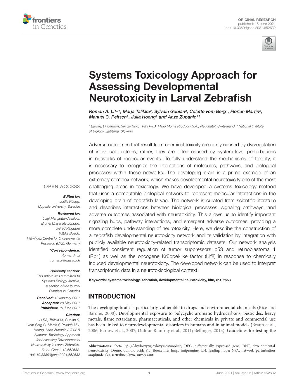 Systems Toxicology Approach for Assessing Developmental Neurotoxicity in Larval Zebraﬁsh