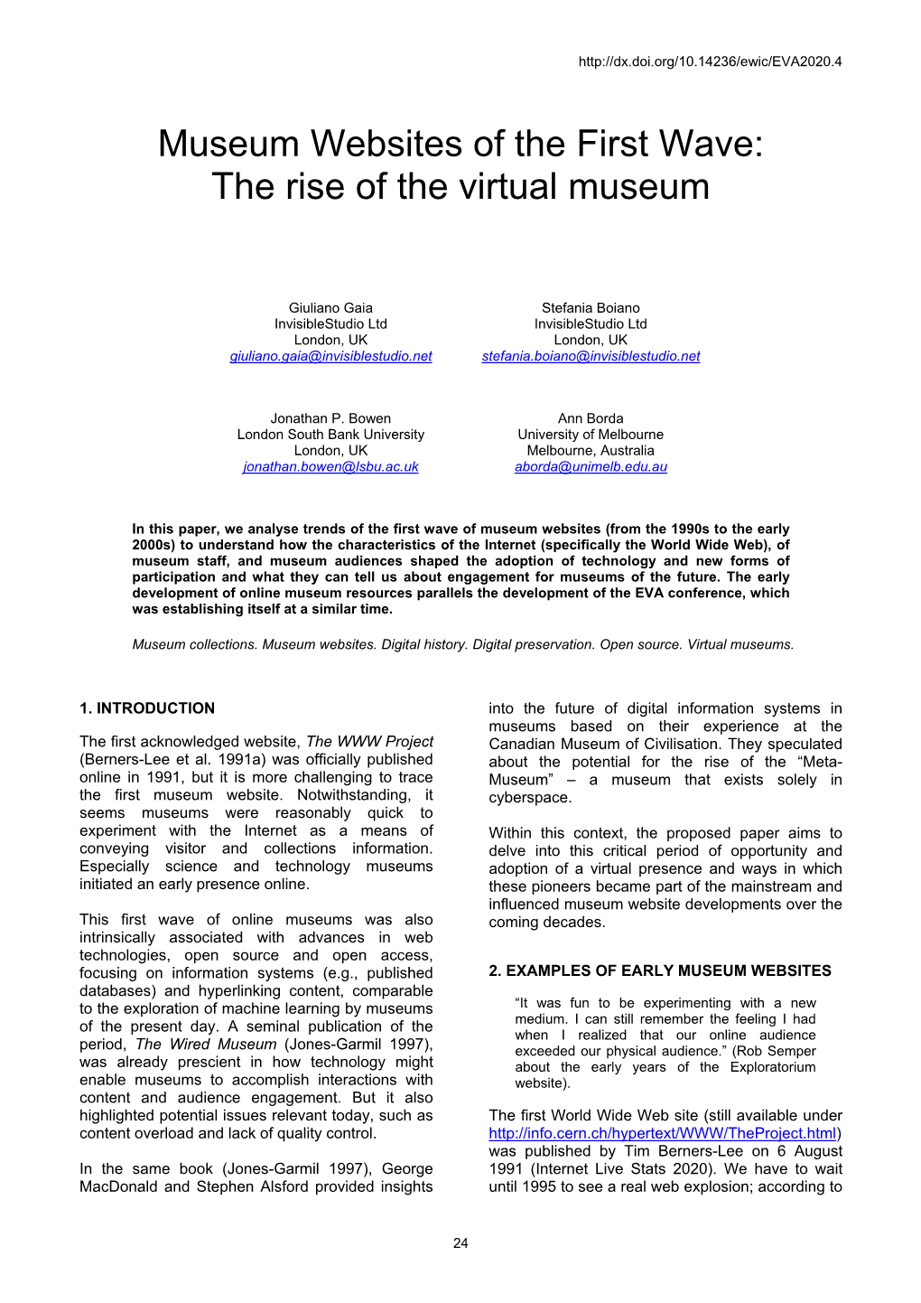 Museum Websites of the First Wave: the Rise of the Virtual Museum