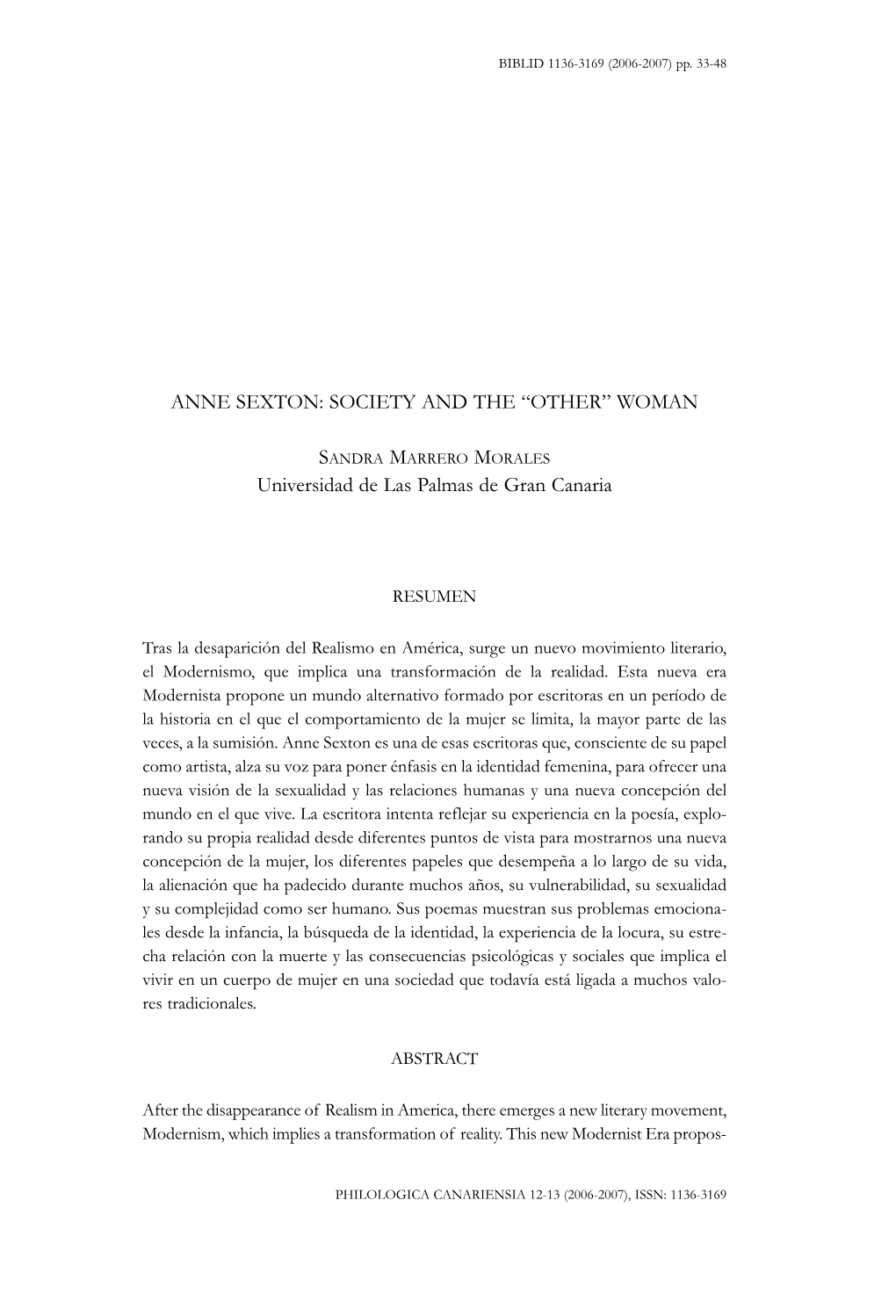 Anne Sexton: Society and the “Other” Woman