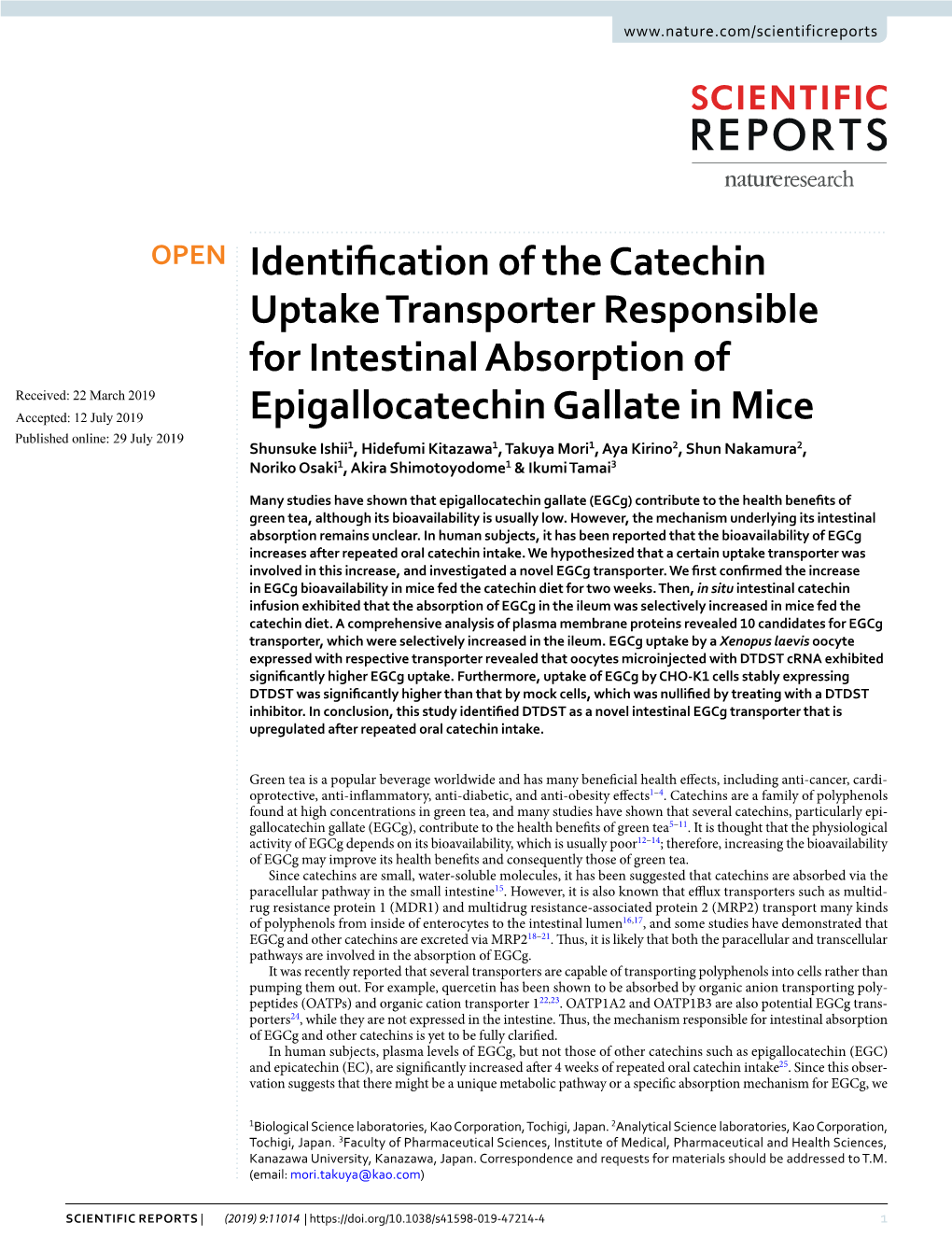 Identification of the Catechin Uptake Transporter Responsible For