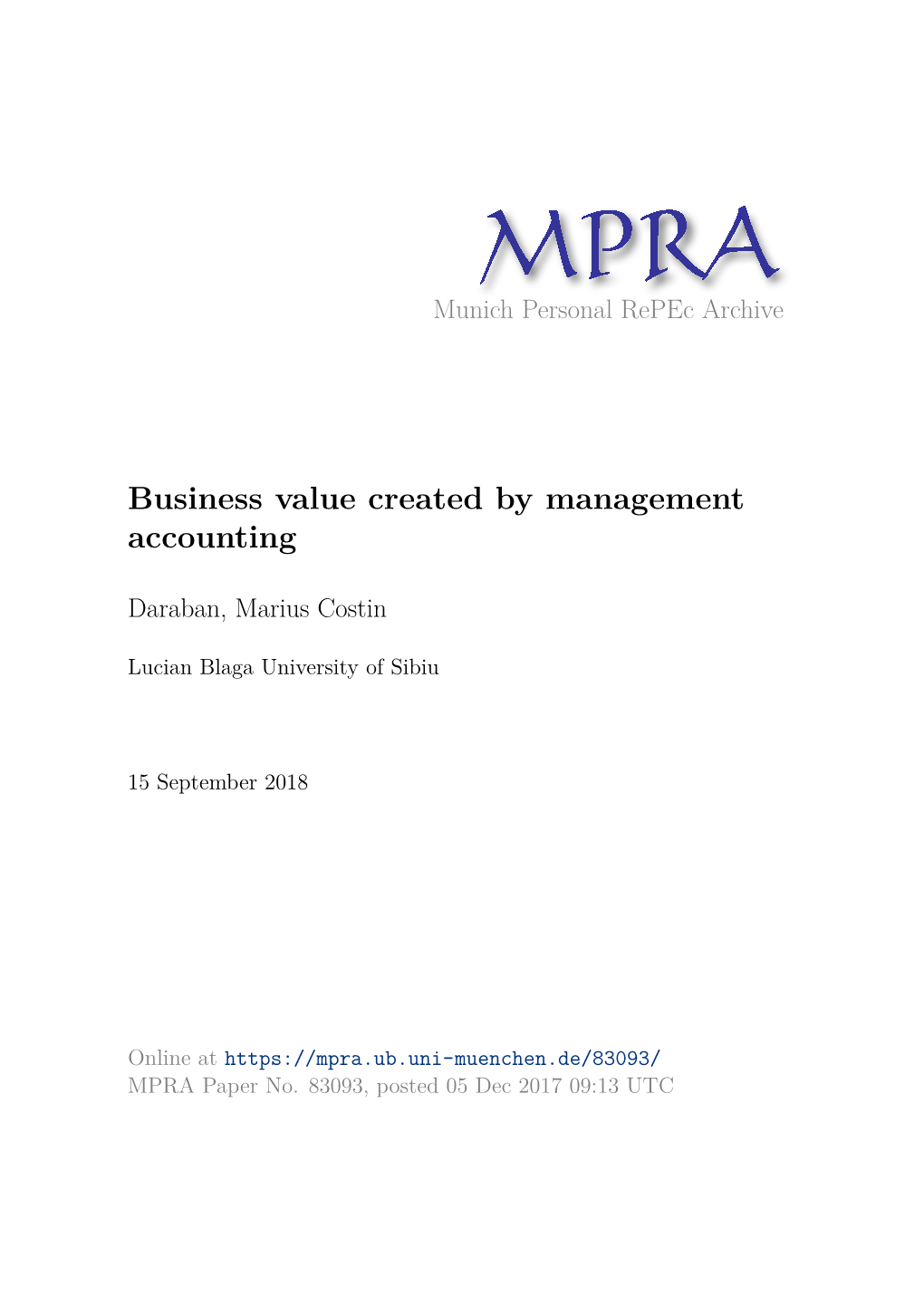 Business Value Created by Management Accounting
