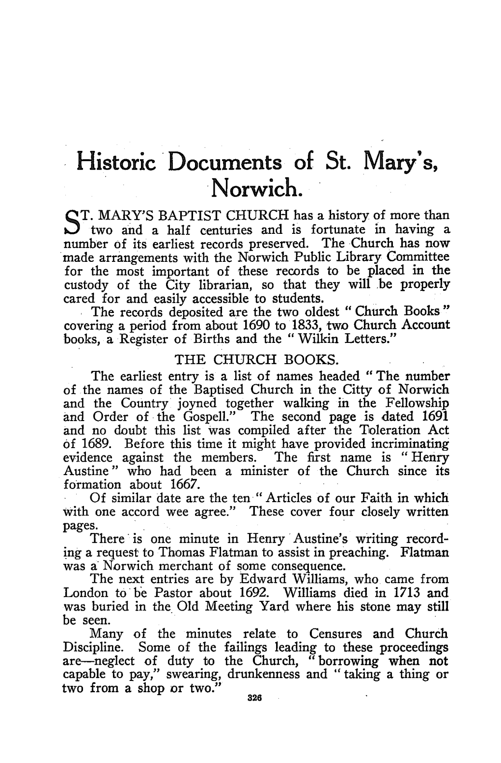 Historic· Documents of St. Mary' S, . Norwich