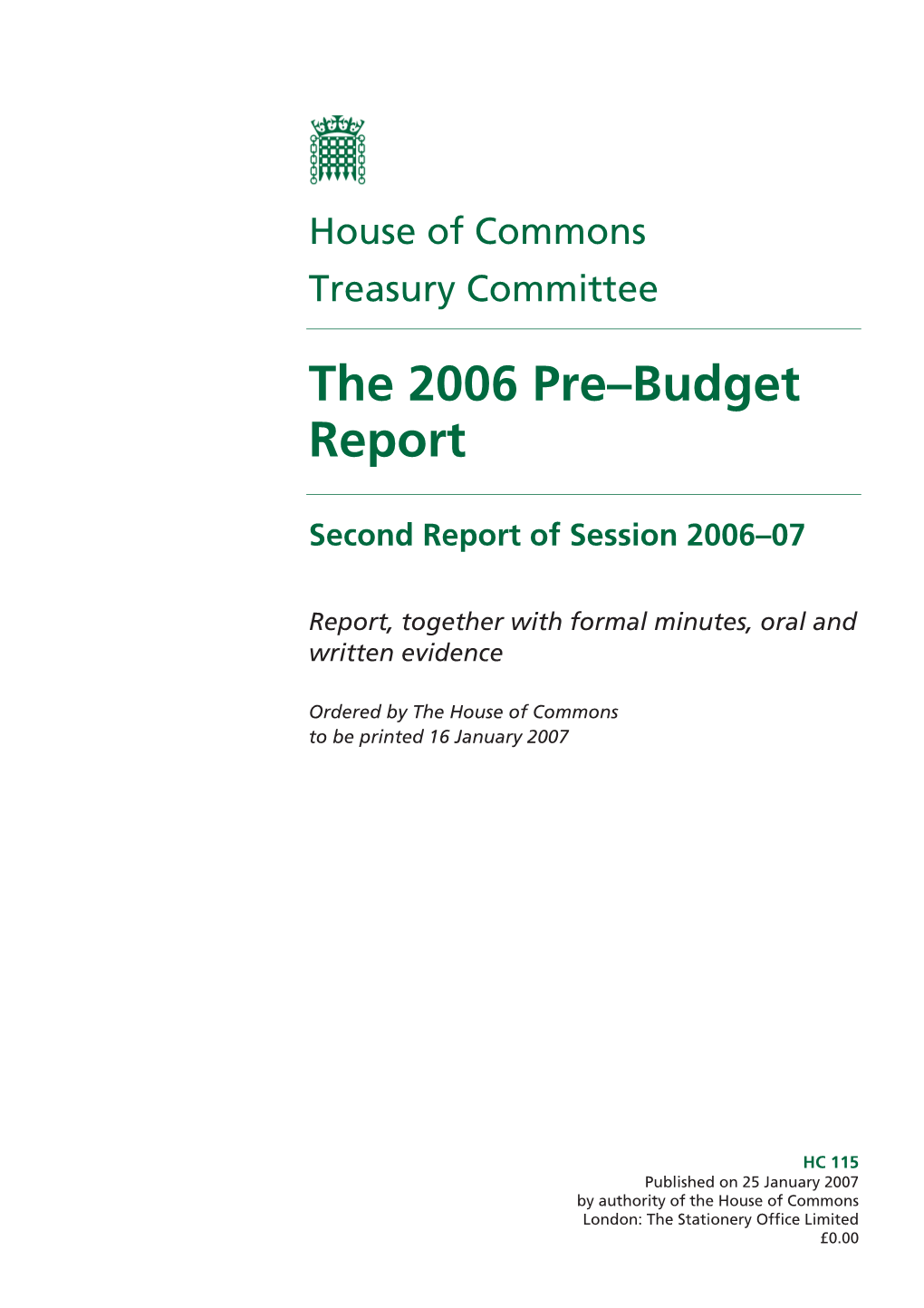 The 2006 Pre–Budget Report