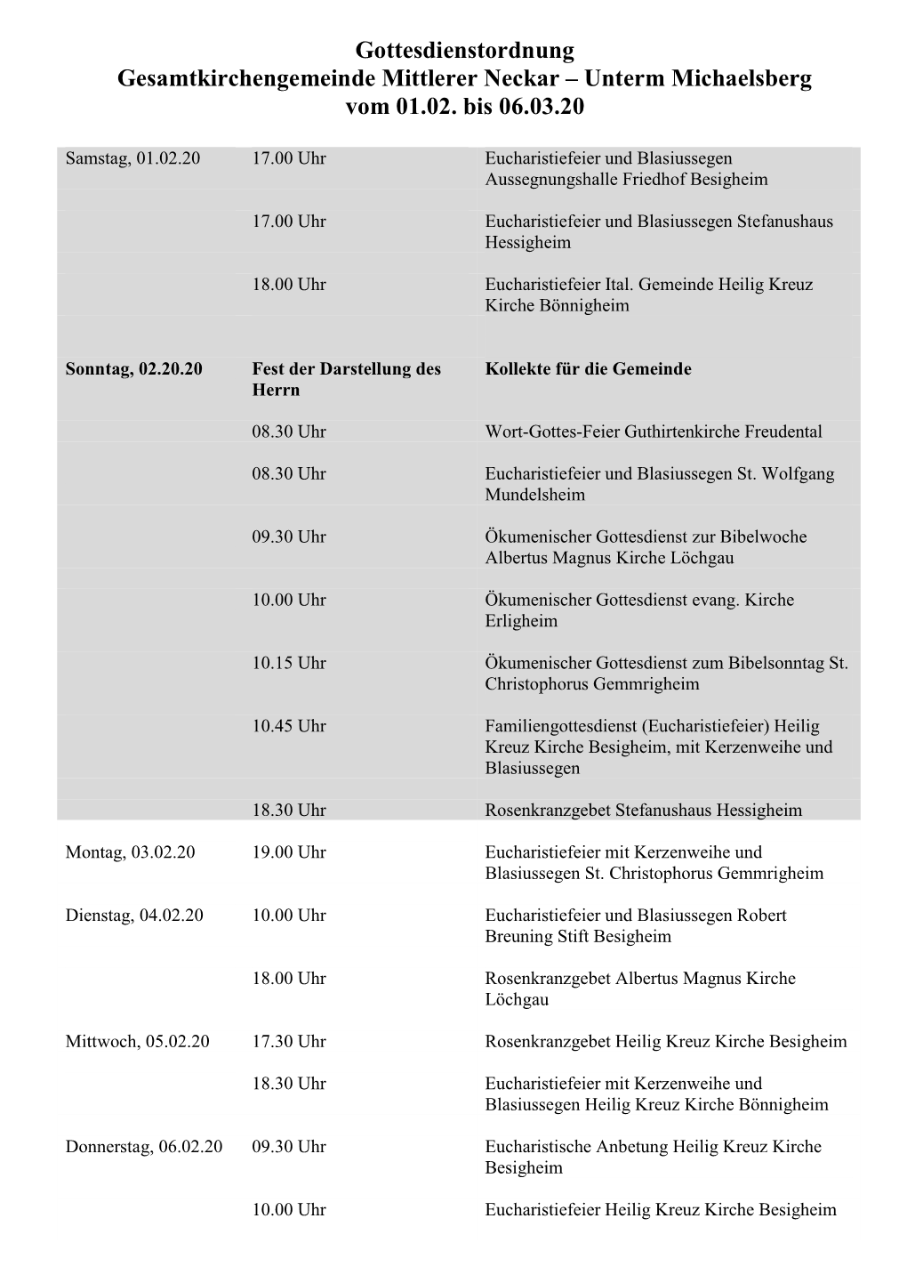 Unterm Michaelsberg Vom 01.02. Bis 06.03.20