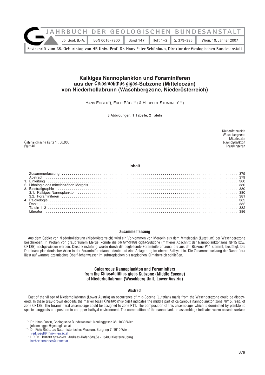 JAHRBUCH DER GEOLOGISCHEN BUNDESANSTALT Jb