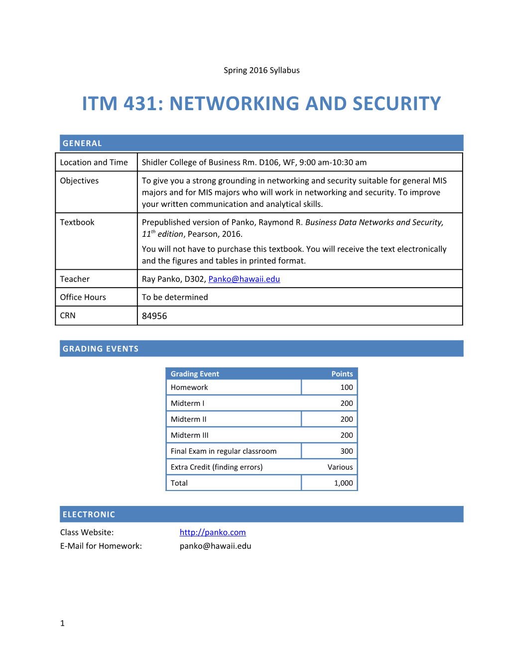 ITM 431: Networking and Security