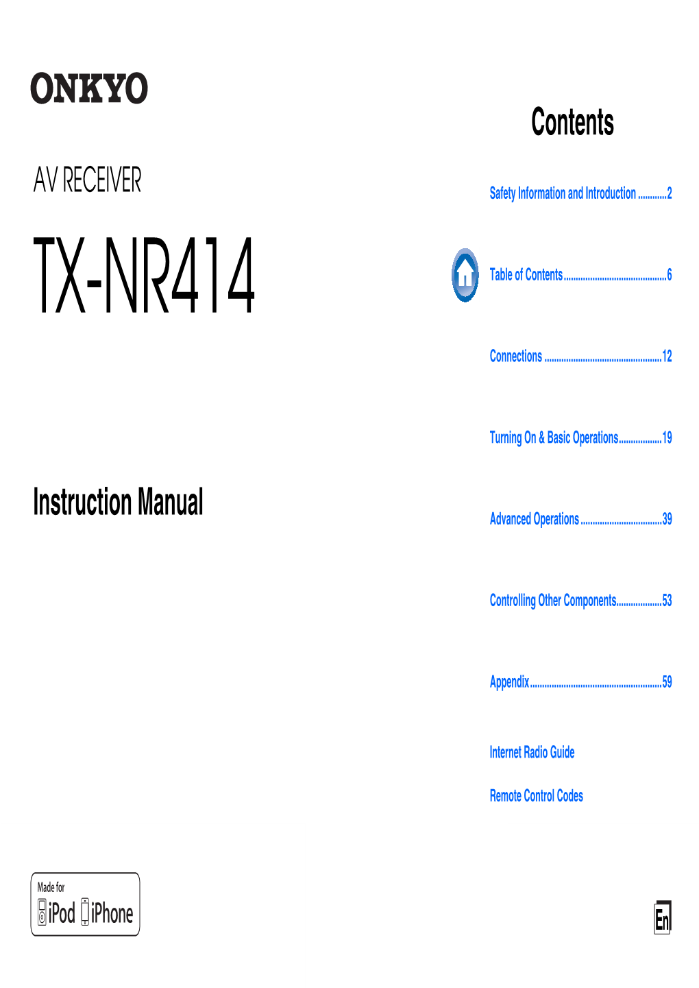 TX-NR414 Table of Contents