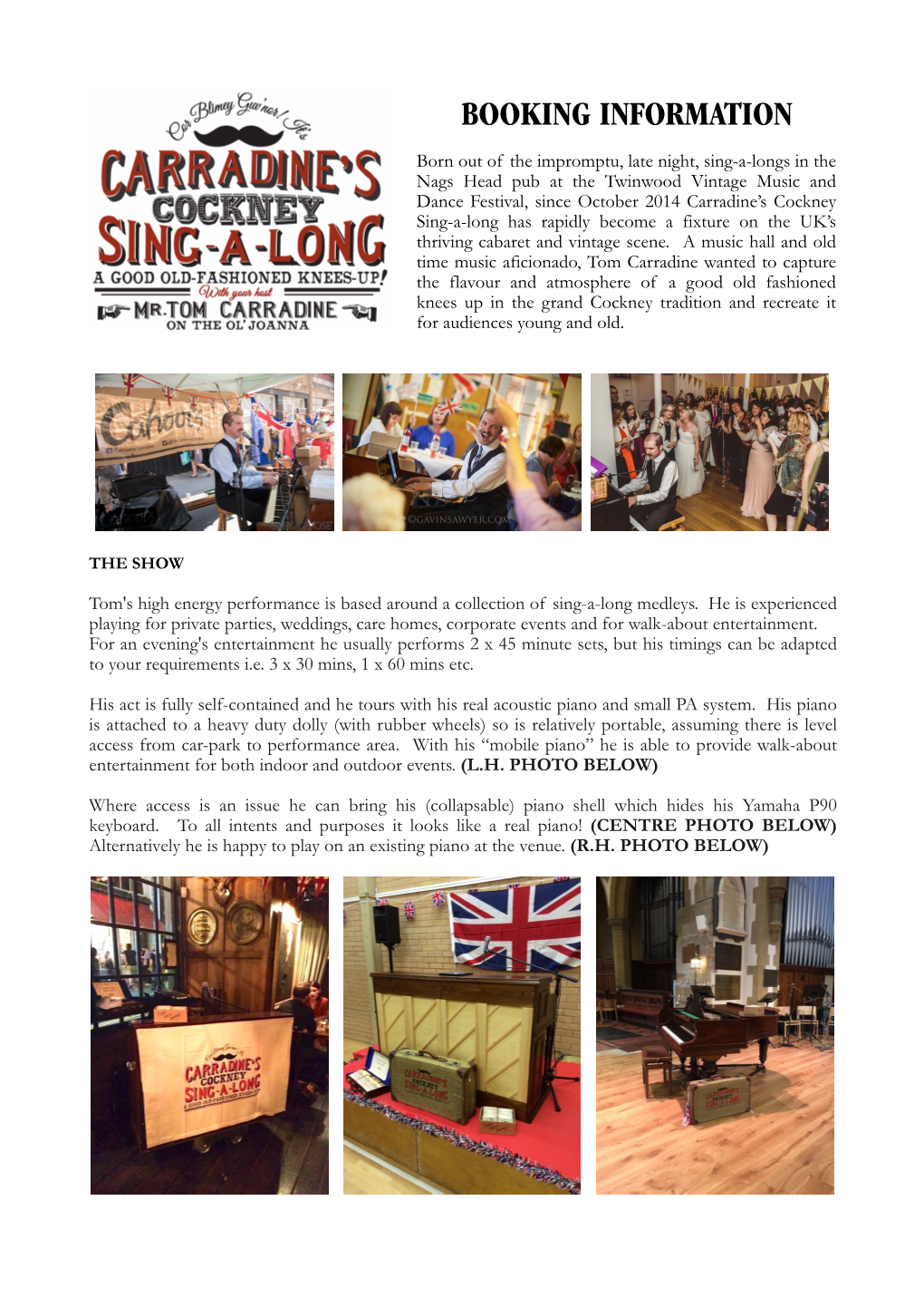 Carradine's Cockney Sing-A-Long Booking Information