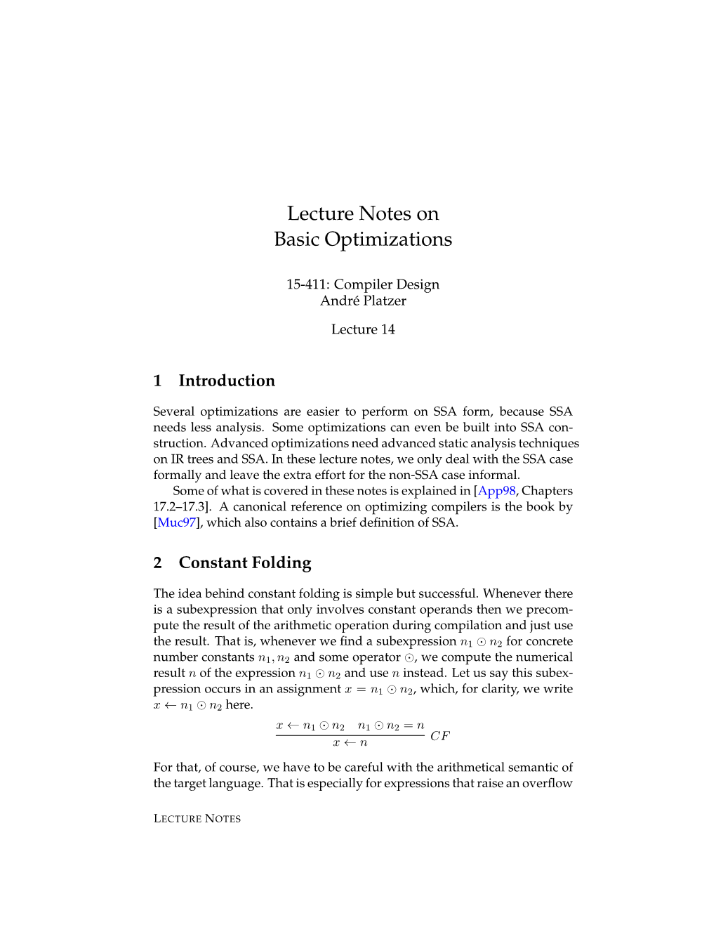 Lecture Notes on Basic Optimizations