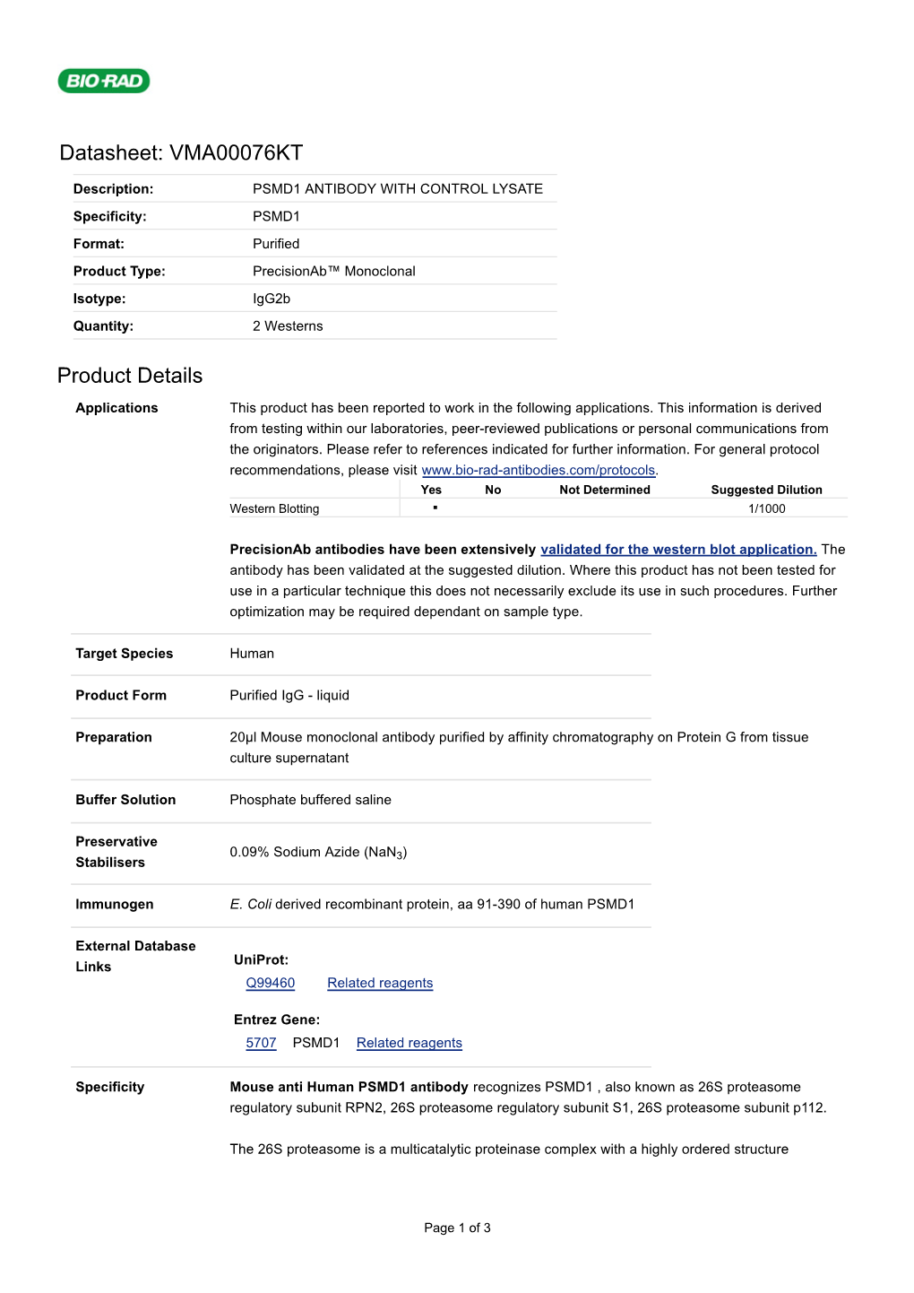 Datasheet: VMA00076KT Product Details