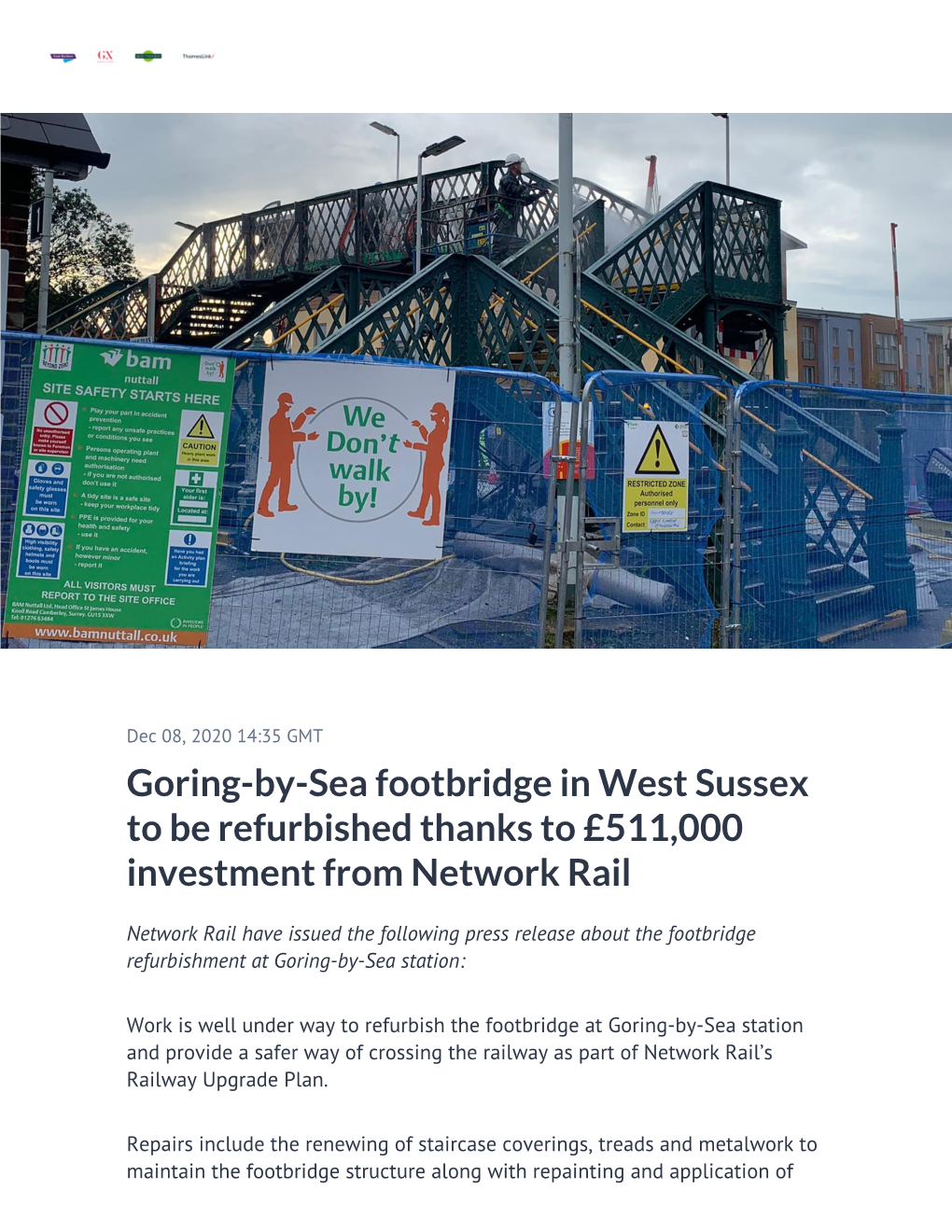 Goring-By-Sea Footbridge in West Sussex to Be Refurbished Thanks to £511,000 Investment from Network Rail