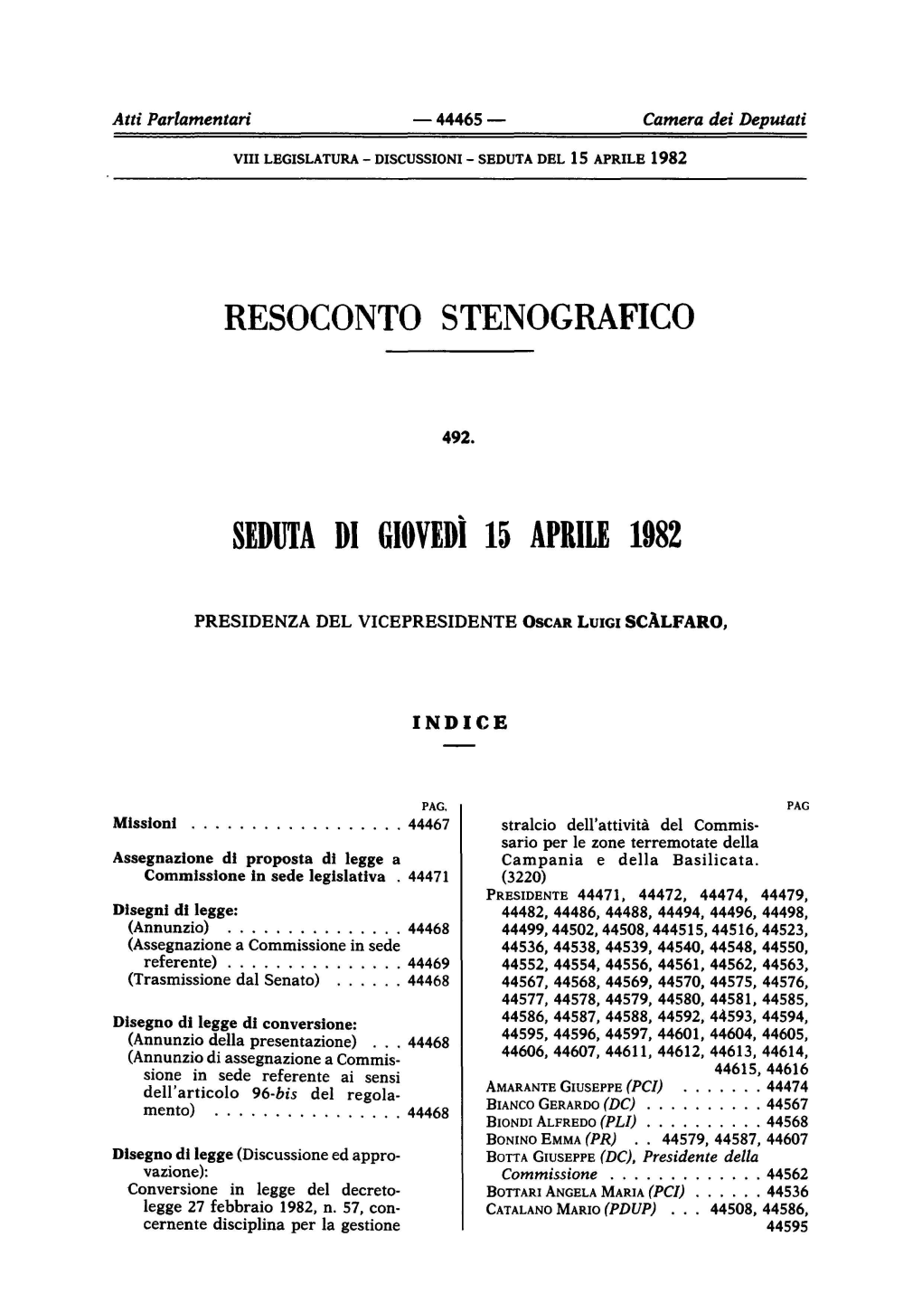 Seduta Di Giovedi 15 Aprile 198 2