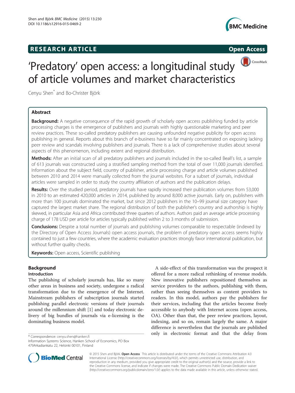 'Predatory' Open Access: a Longitudinal Study of Article Volumes And