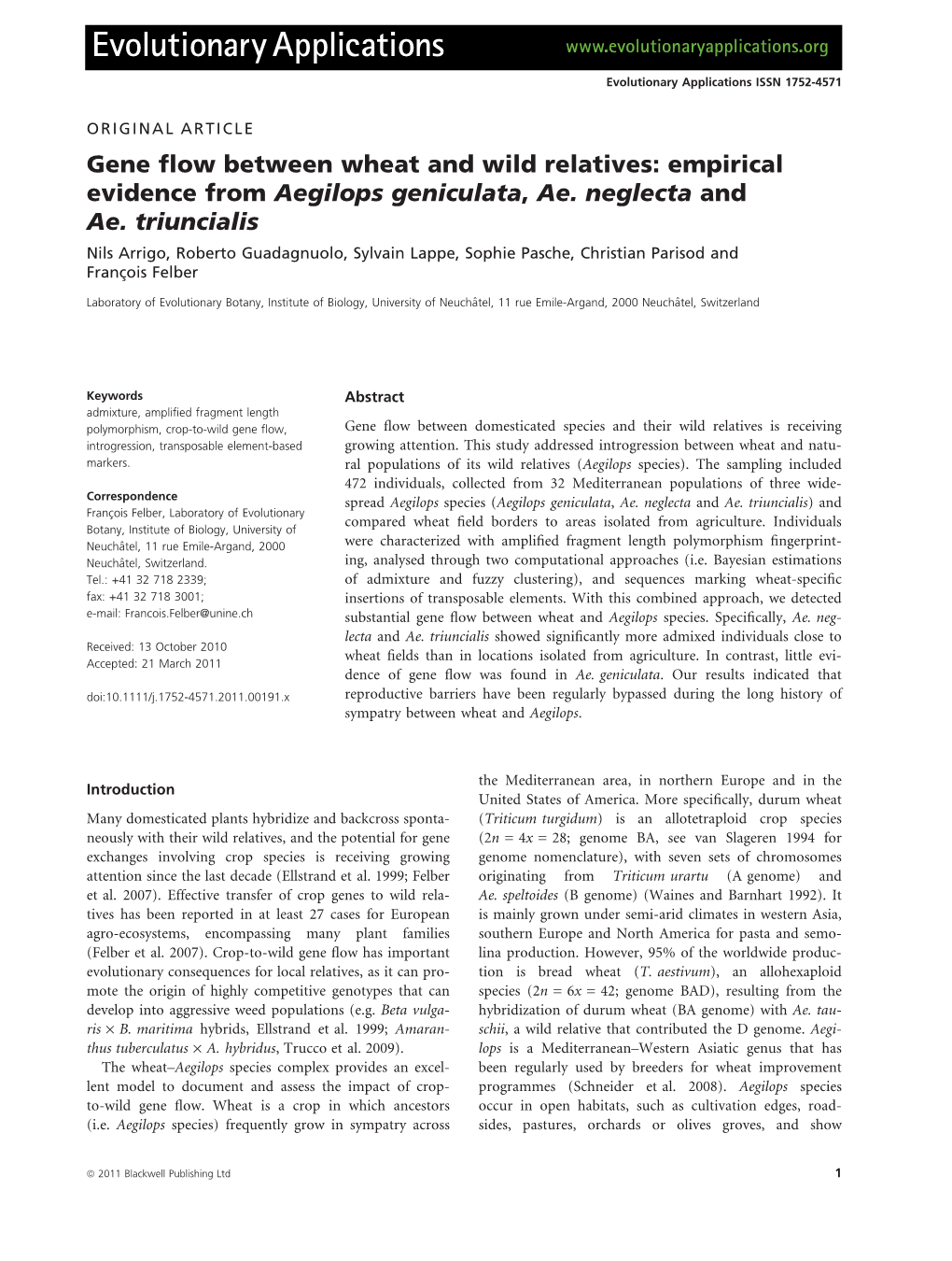 Gene Flow Between Wheat and Wild Relatives: Empirical Evidence From