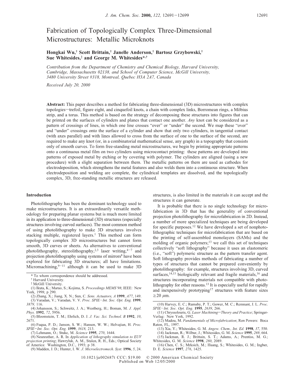 Fabrication of Topologically Complex Three-Dimensional Microstructures: Metallic Microknots