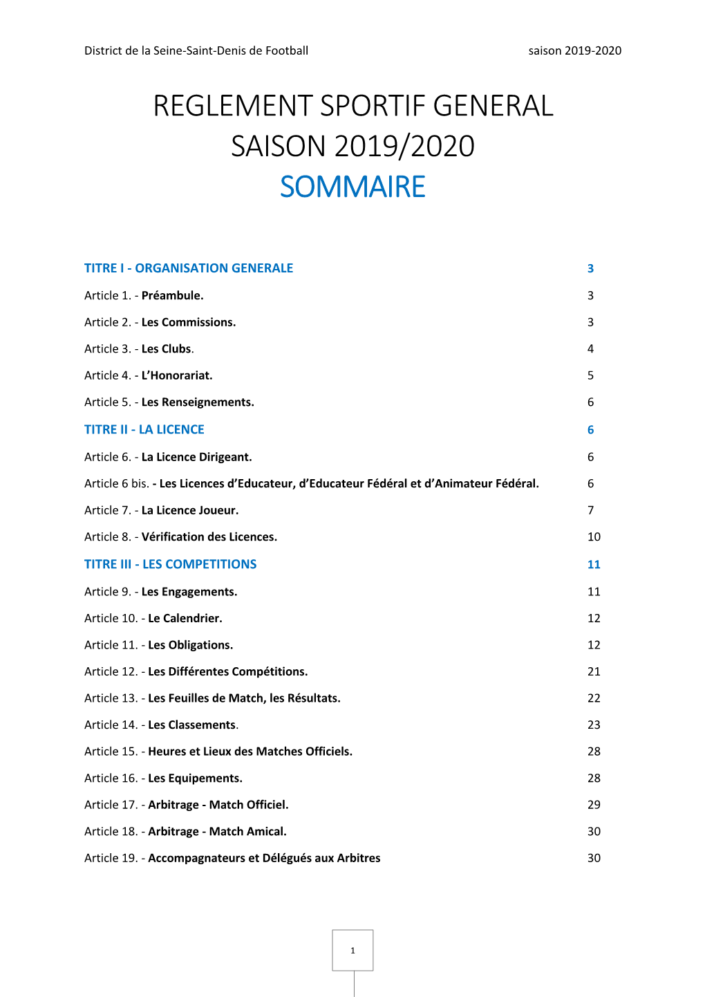 Règlement Sportif Général Du District De La Seine-Saint-Denis De Football