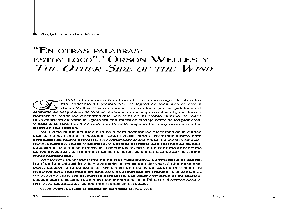 ESTOY Loco".' Orson Welles Y the Other Side Oe the Wind