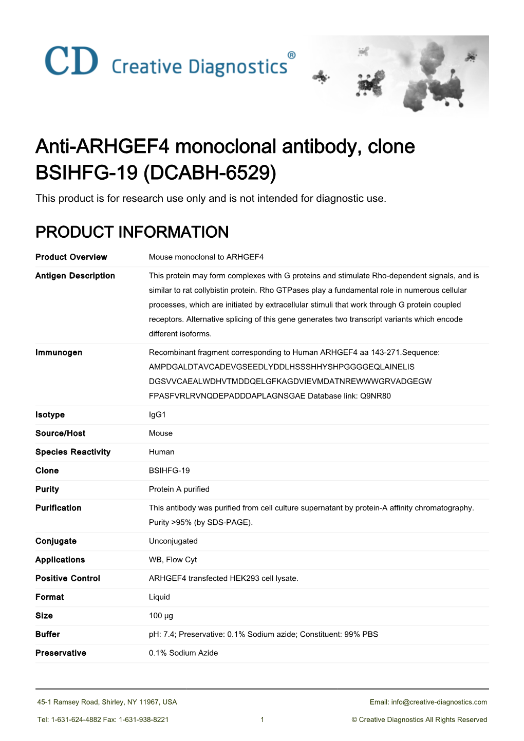 Anti-ARHGEF4 Monoclonal Antibody, Clone BSIHFG-19 (DCABH-6529) This Product Is for Research Use Only and Is Not Intended for Diagnostic Use