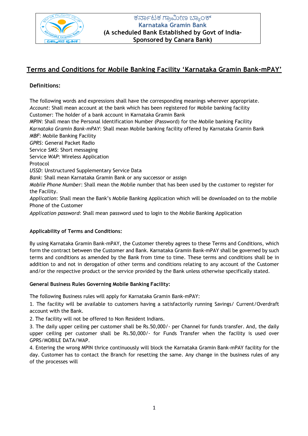 Net Banking Terms & Conditions Document