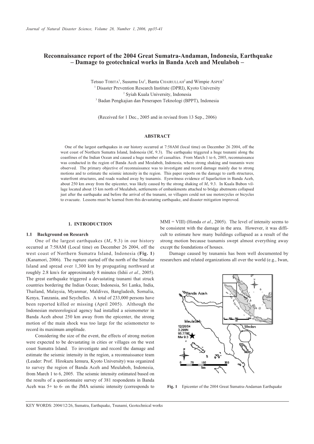 Reconnaissance Report of the 2004 Great Sumatra-Andaman, Indonesia, Earthquake – Damage to Geotechnical Works in Banda Aceh An