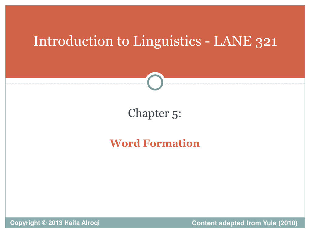 Introduction to Linguistics - LANE 321