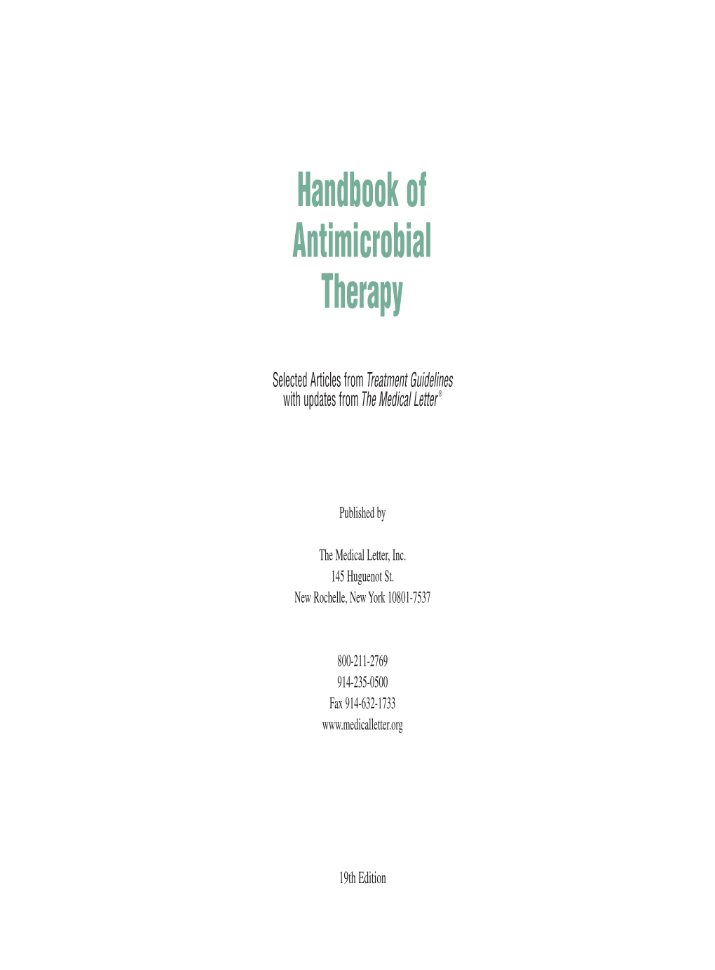 Handbook of Antimicrobial Therapy (19Th Edition