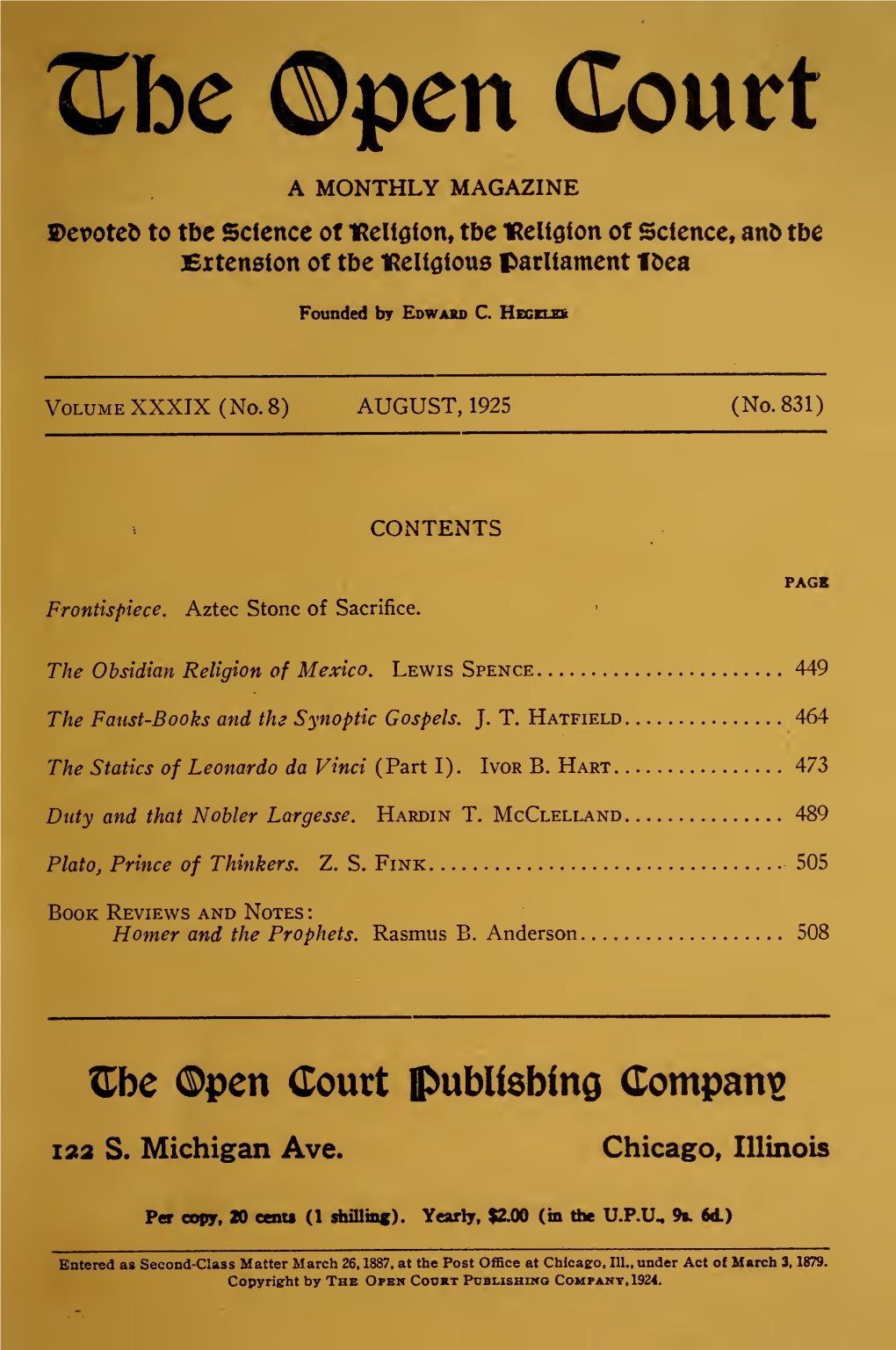 The Obsidian Religion of Mexico. Lewis Spence 449