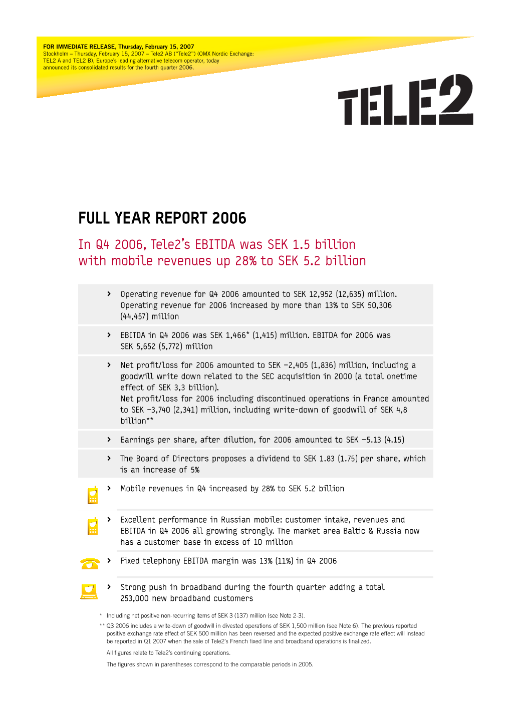 Tele2 Full Year Report 2006