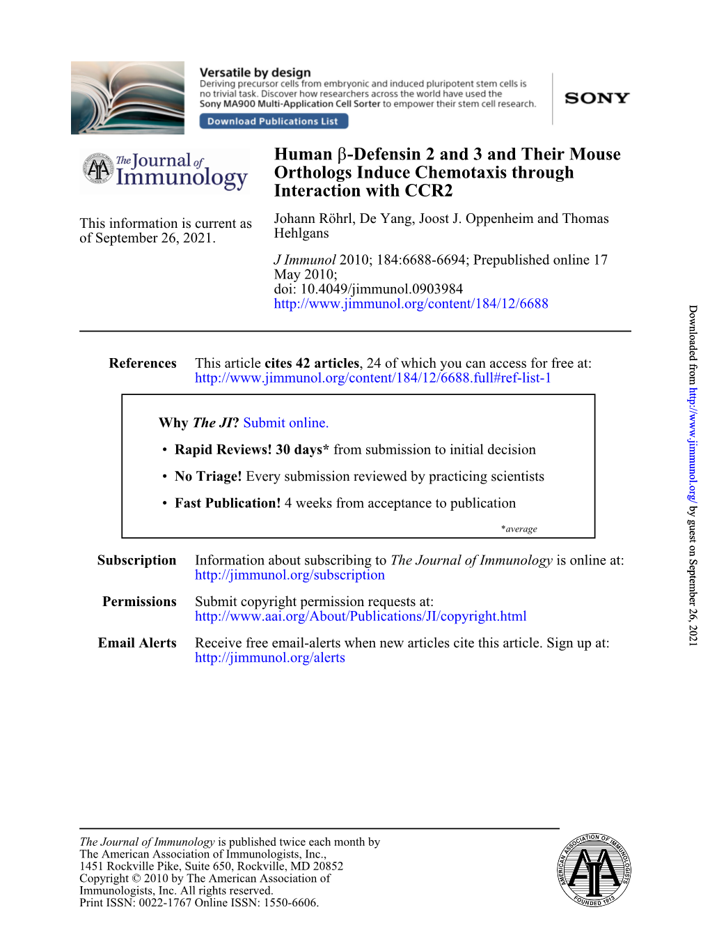 Interaction with CCR2 Orthologs Induce Chemotaxis Through