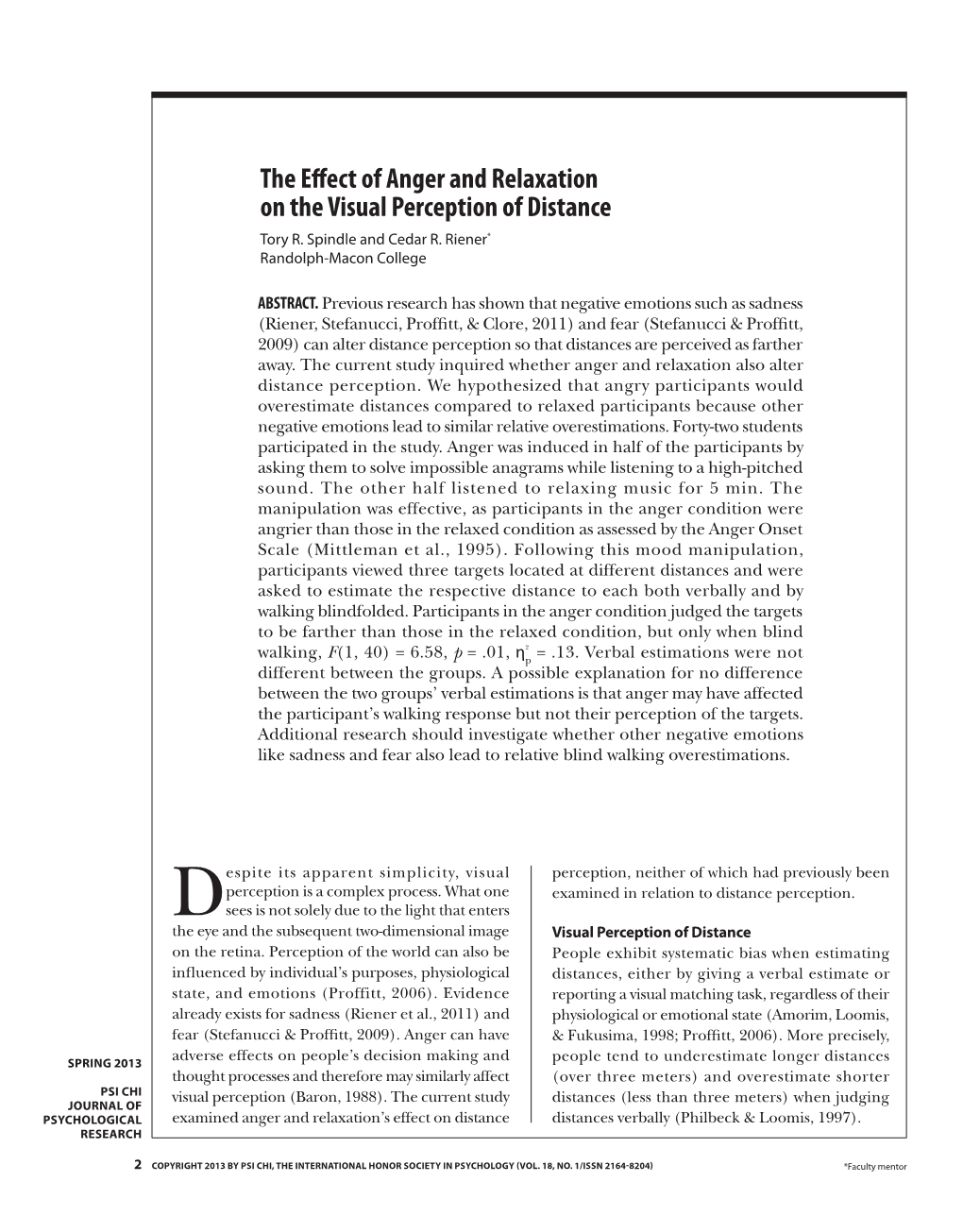 The Efiect of Anger and Relaxation on the Visual Perception of Distance