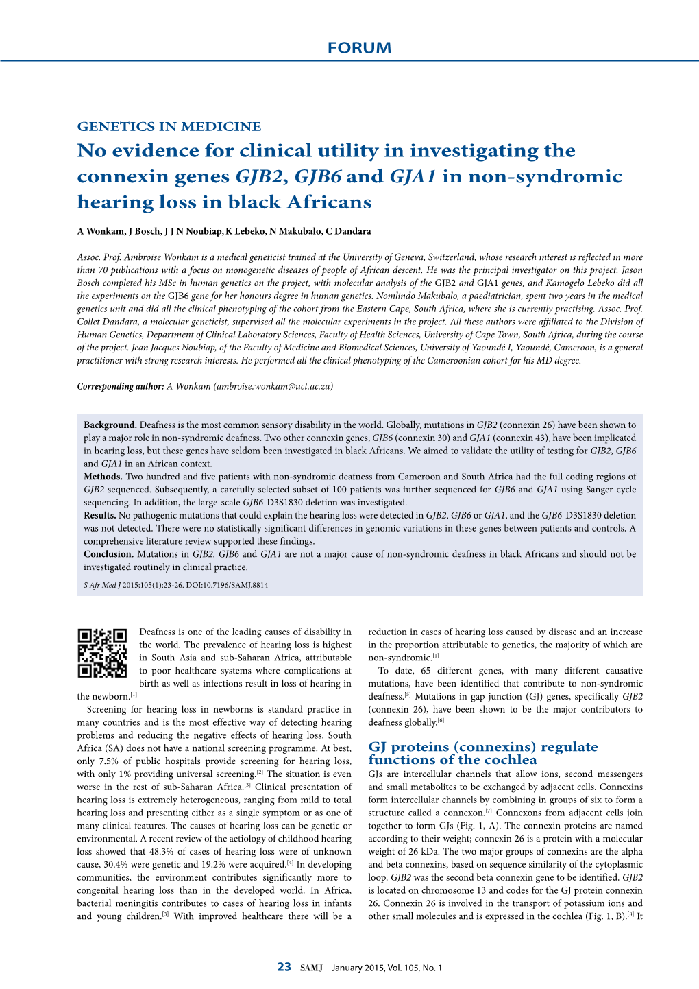 No Evidence for Clinical Utility in Investigating the Connexin Genes GJB2, GJB6 and GJA1 in Non-Syndromic Hearing Loss in Black Africans